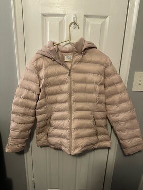 Time and Tru Hooded Quilted Puffer Jacket - Light Blush